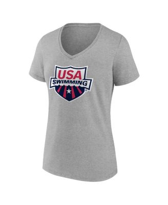 Women's Heather Gray USA Swimming Primary Logo V-Neck T-Shirt