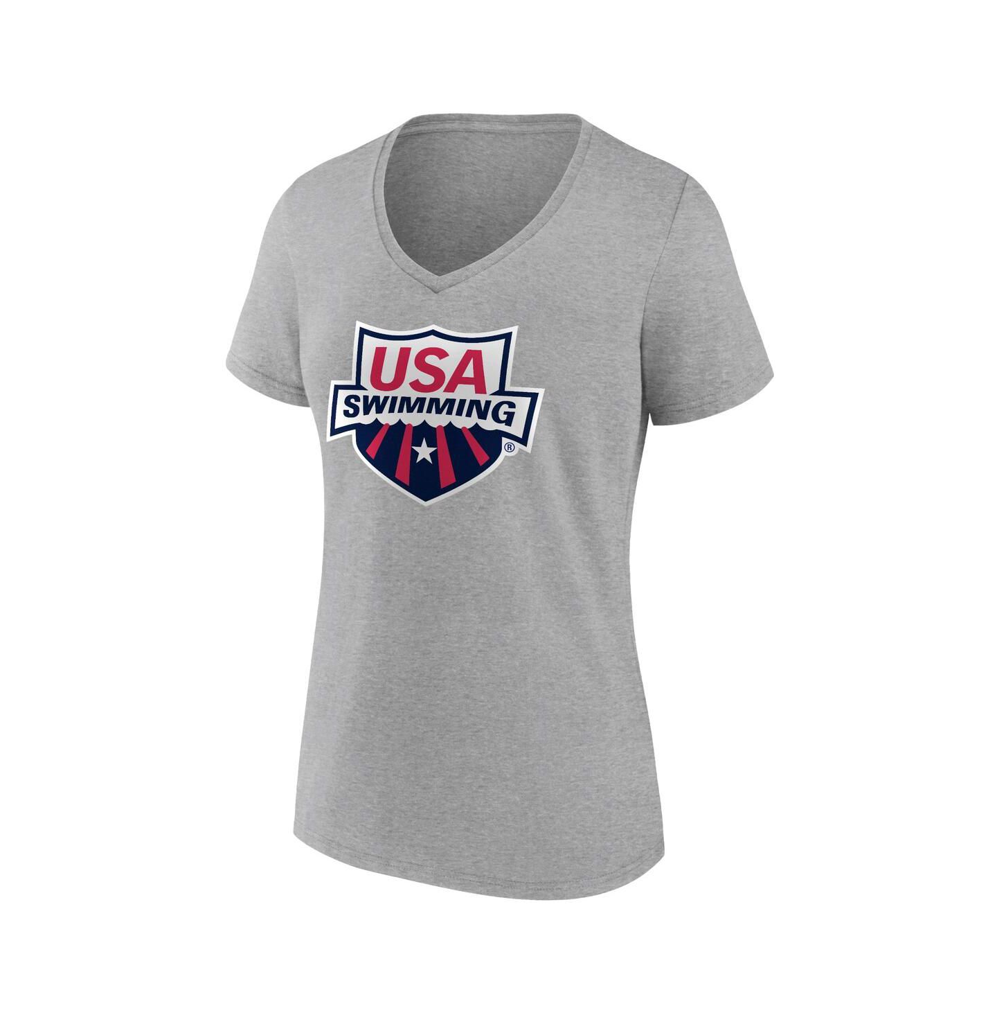 Женская футболка Fanatics Heather Gray USA Swimming Primary Logo V-Neck — фото 2
