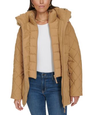 Women's Bibbed Faux-Fur-Trim Hooded Puffer Coat, Created for Macy's