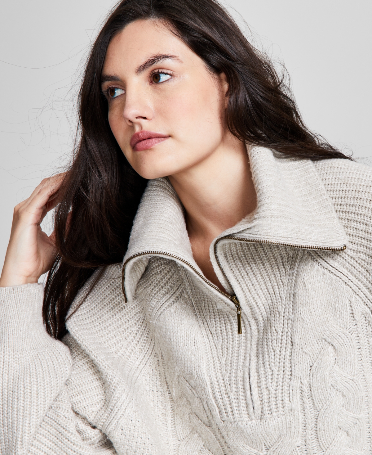 And Now This Women's Cable 1/4 Sweater, Created for Macy's