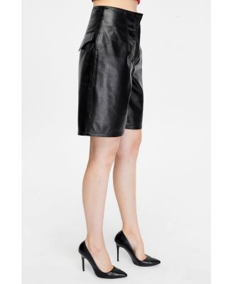 Women's Leather Fashion Shorts, Black