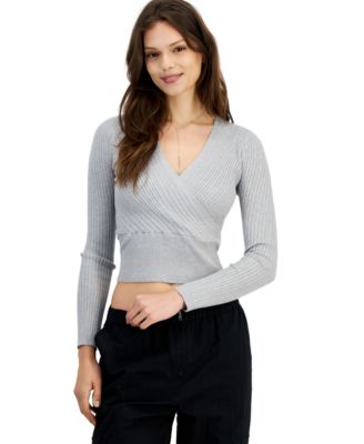 Ultra Flirt - Juniors' Cable-Knit Surplice Cropped Sweater