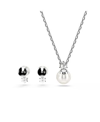 Crystal Pearl, Round Cut, White, Rhodium Plated Matrix Set