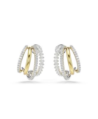 Mixed Cuts, Mini, White, Mixed Metal Finish Hyperbola Hoop Earrings