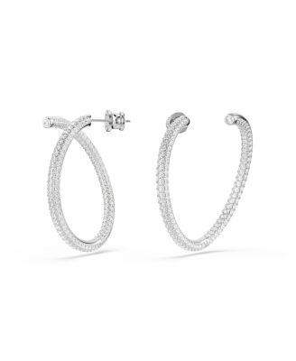 Round Cut, White, Rhodium Plated Dextera Hoop Earrings