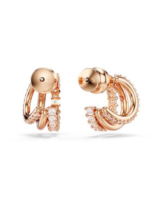 Mixed Cuts, Mini, White, Rose Gold-Tone Plated Hyperbola Hoop Earrings