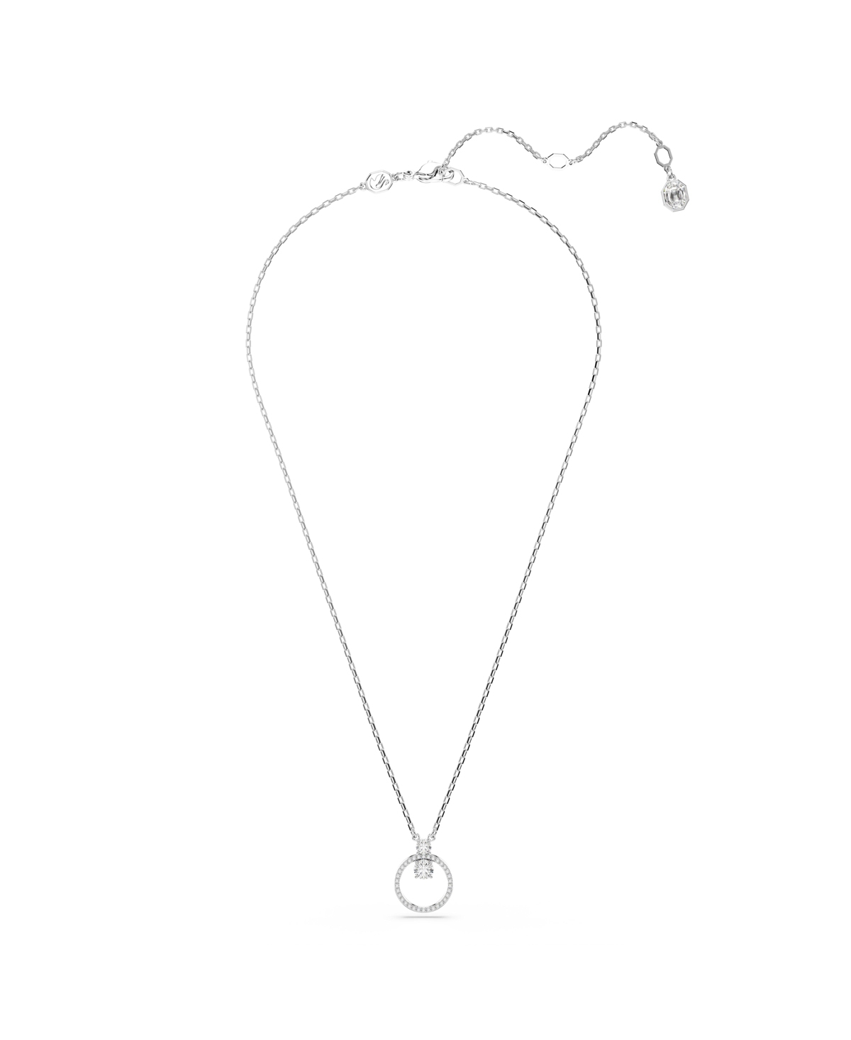 Swarovski Constella Crystal Circle Pendant Necklace In Rhodium Plated, 14.87-16.87 In Silver