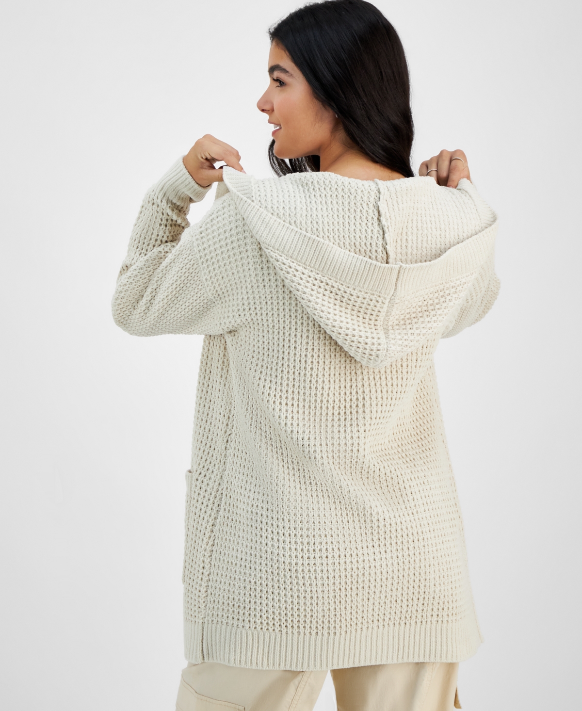 Hooked Up by Iot Juniors' Chenille Open Front Cardigan