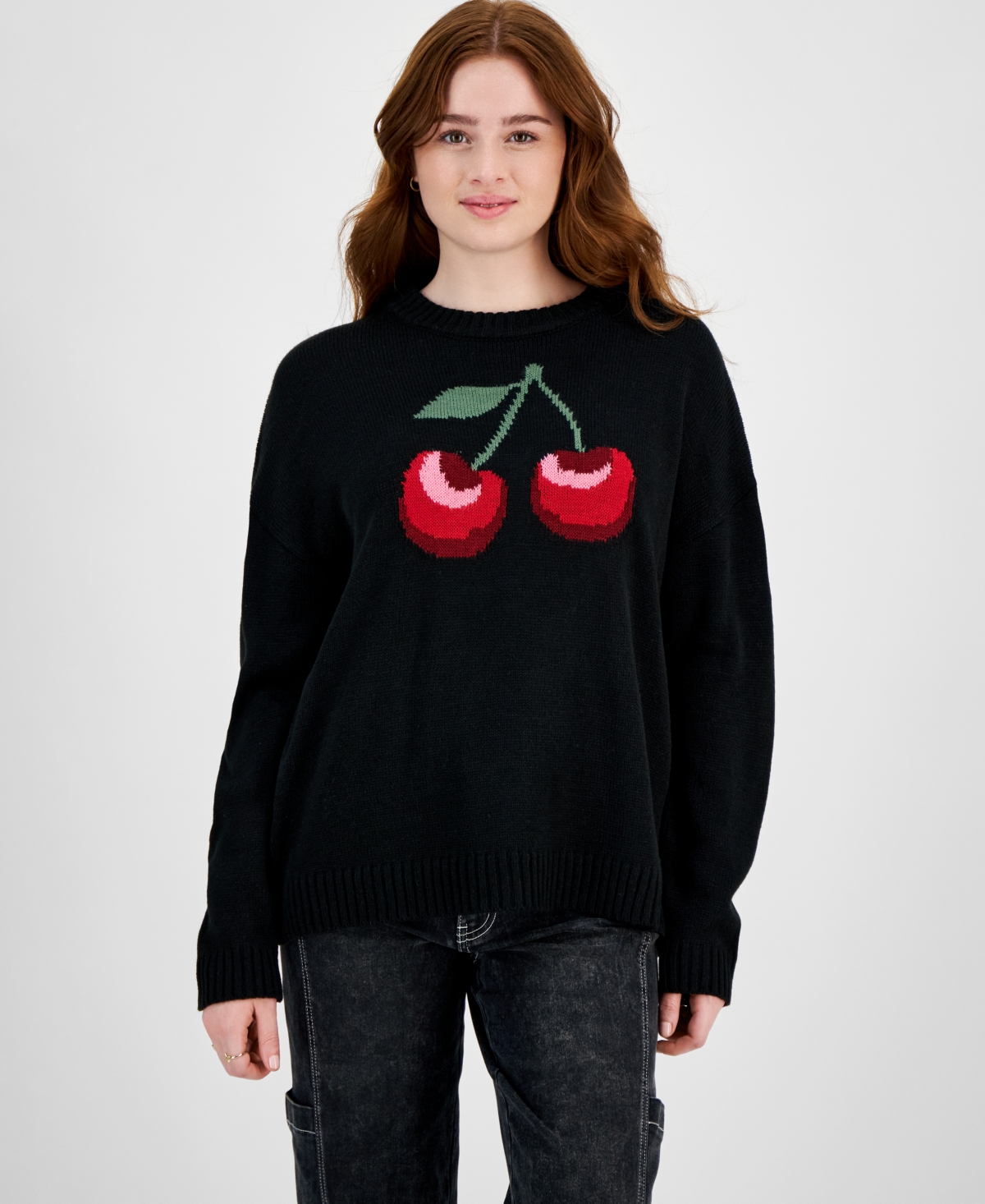 Juniors' Cherry Tunic Sweater - Black