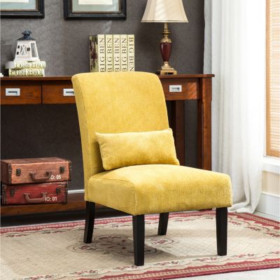 Contemporary Chenille Fabric Armless Accent Chair with Pillow