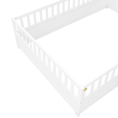Montessori Floor Bed Frame with High Barrier and Door