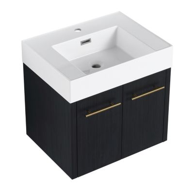 Bathroom Vanity with Unique Resin Sink and Soft-Closing Hinges