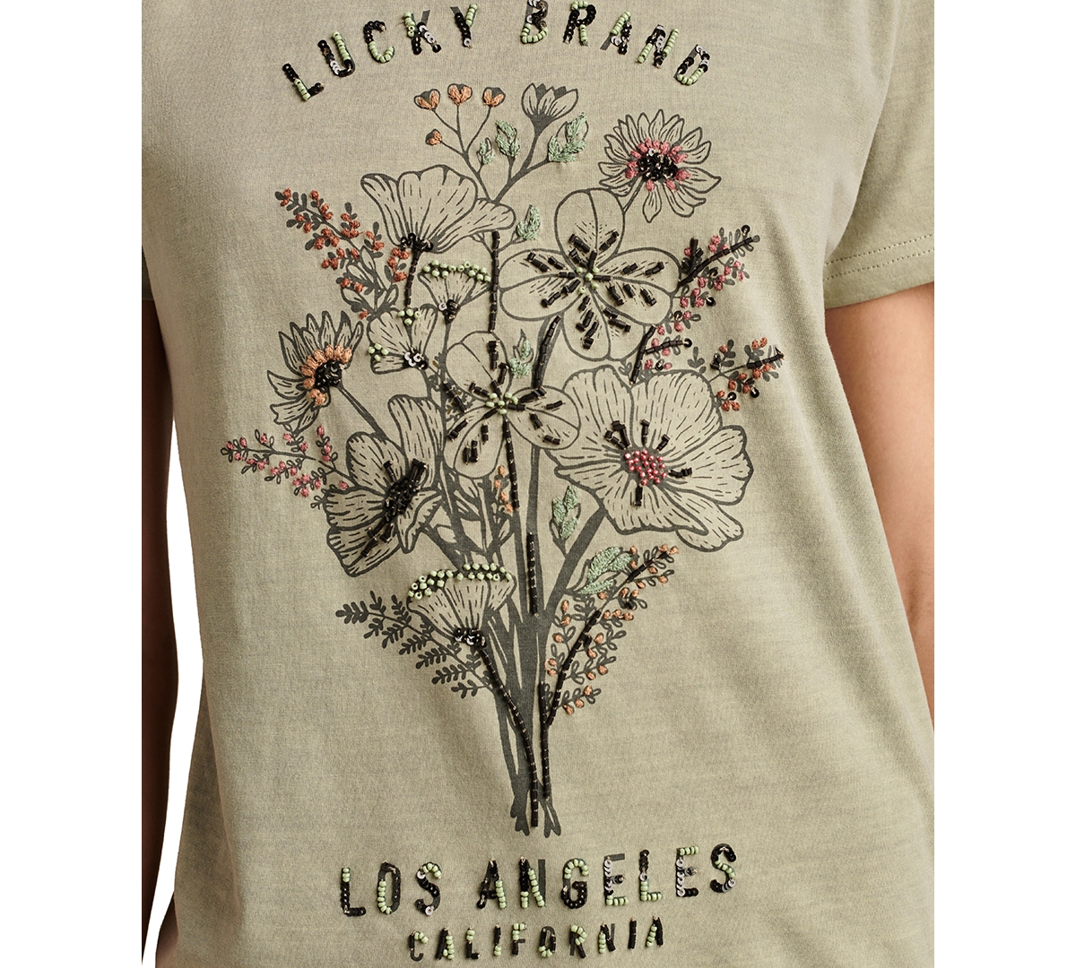 Lucky Brand Women's Cotton Embellished Floral Graphic T-Shirt