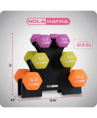 3, 5, and 8 Pound Dumbbell Hand Weight Set with Storage Rack, Multi