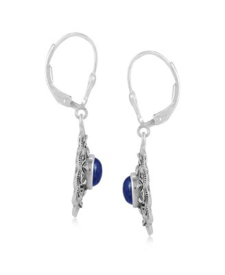 Sterling Silver and Lapis Lazuli Gemstone Concha Lever Back Earrings