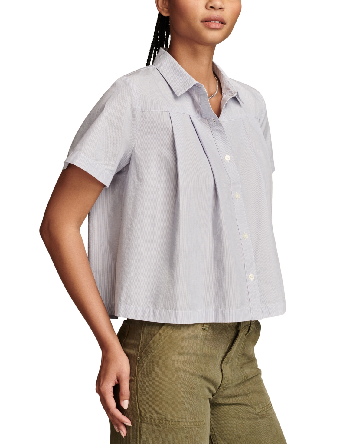 Lucky Brand Women's Striped Cotton Pleated Cropped Shirt