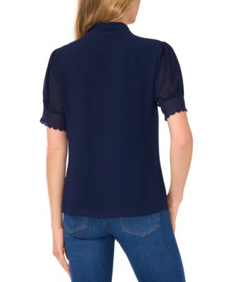 Women's Scalloped Puff-Sleeve Button-Front Top