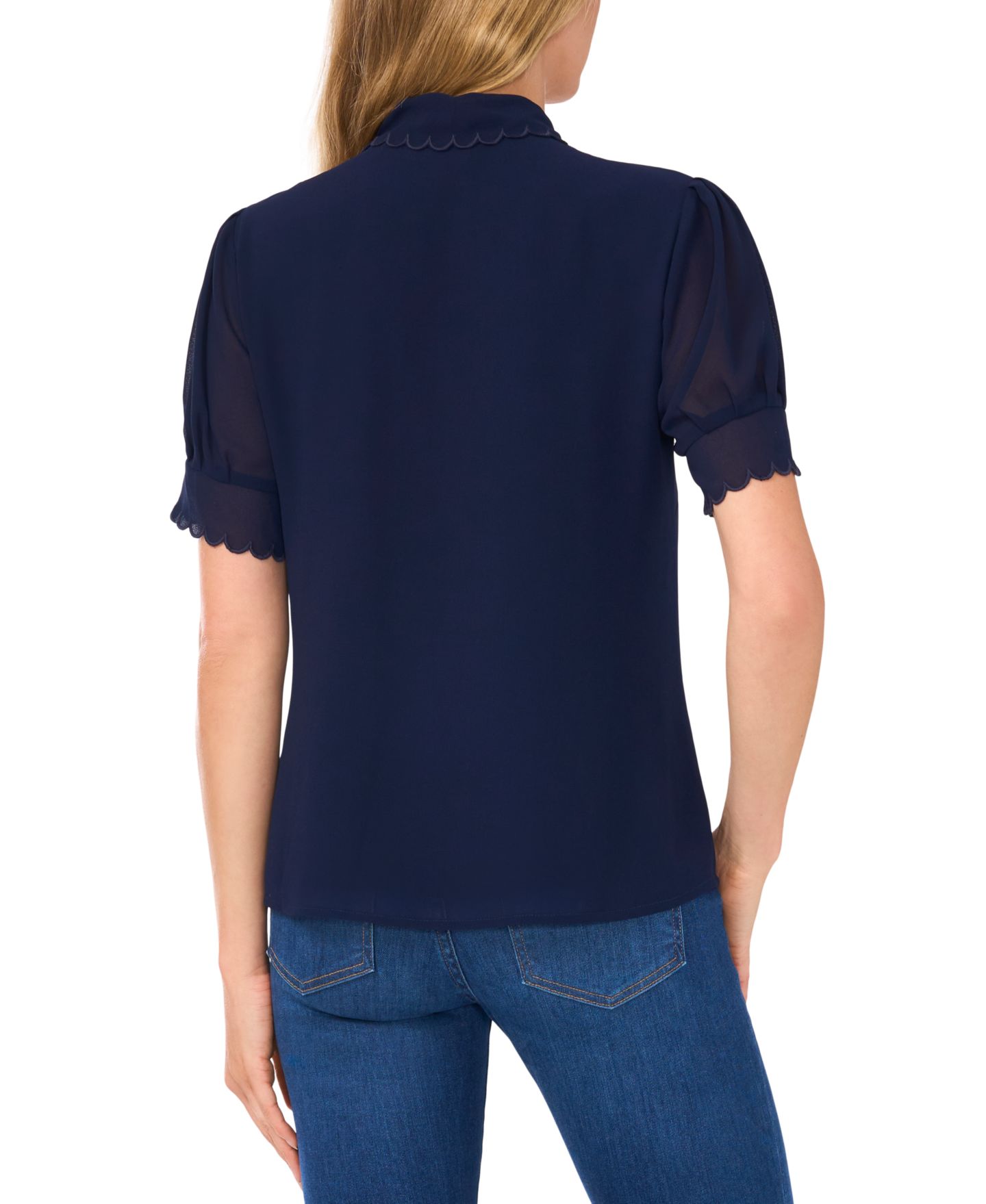 Женский топ CeCe Scalloped Puff-Sleeve Button-Front Top, цвет: Тёмно-синий — фото 3