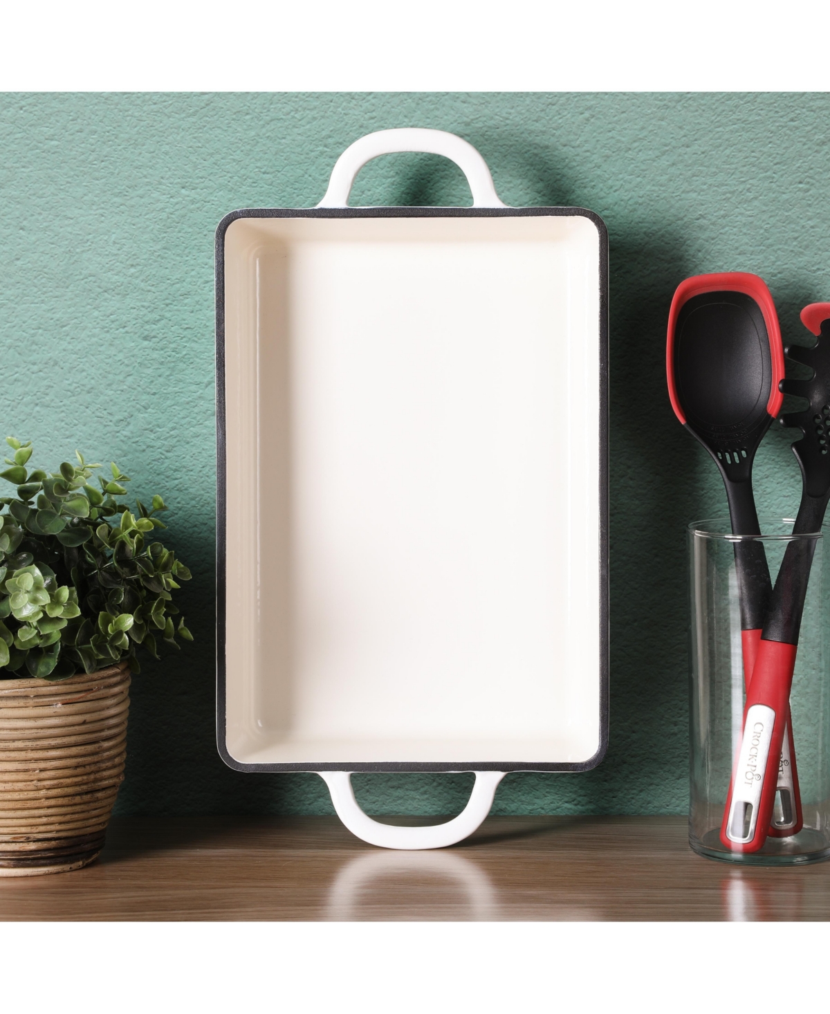 Crock Pot Crock-Pot Enamel Cast Iron Lasagna Pan -White - Matte linen