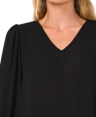 Women's Long-Sleeve Smocked-Cuff V-Neck Blouse