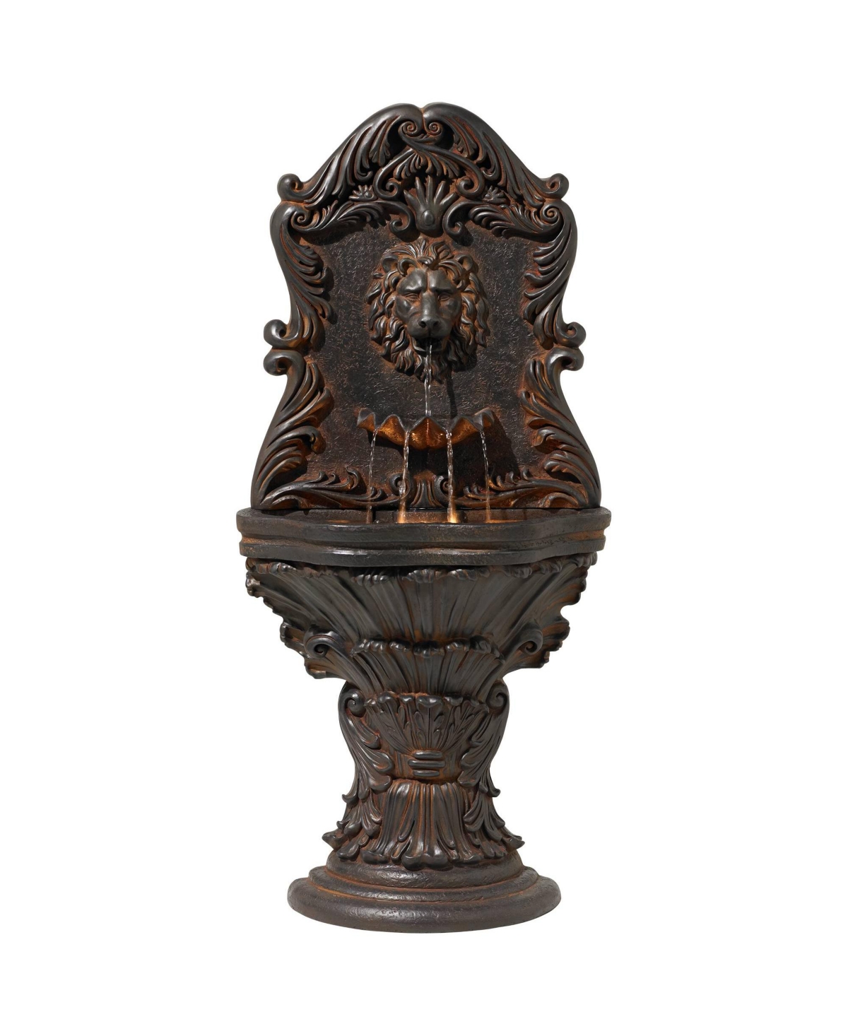 John Timberland Imperial Lion Acanthus Rustic Outdoor Wall Water Fountain High with Led Light for Garden Patio Backyard Deck Home Lawn Porch House