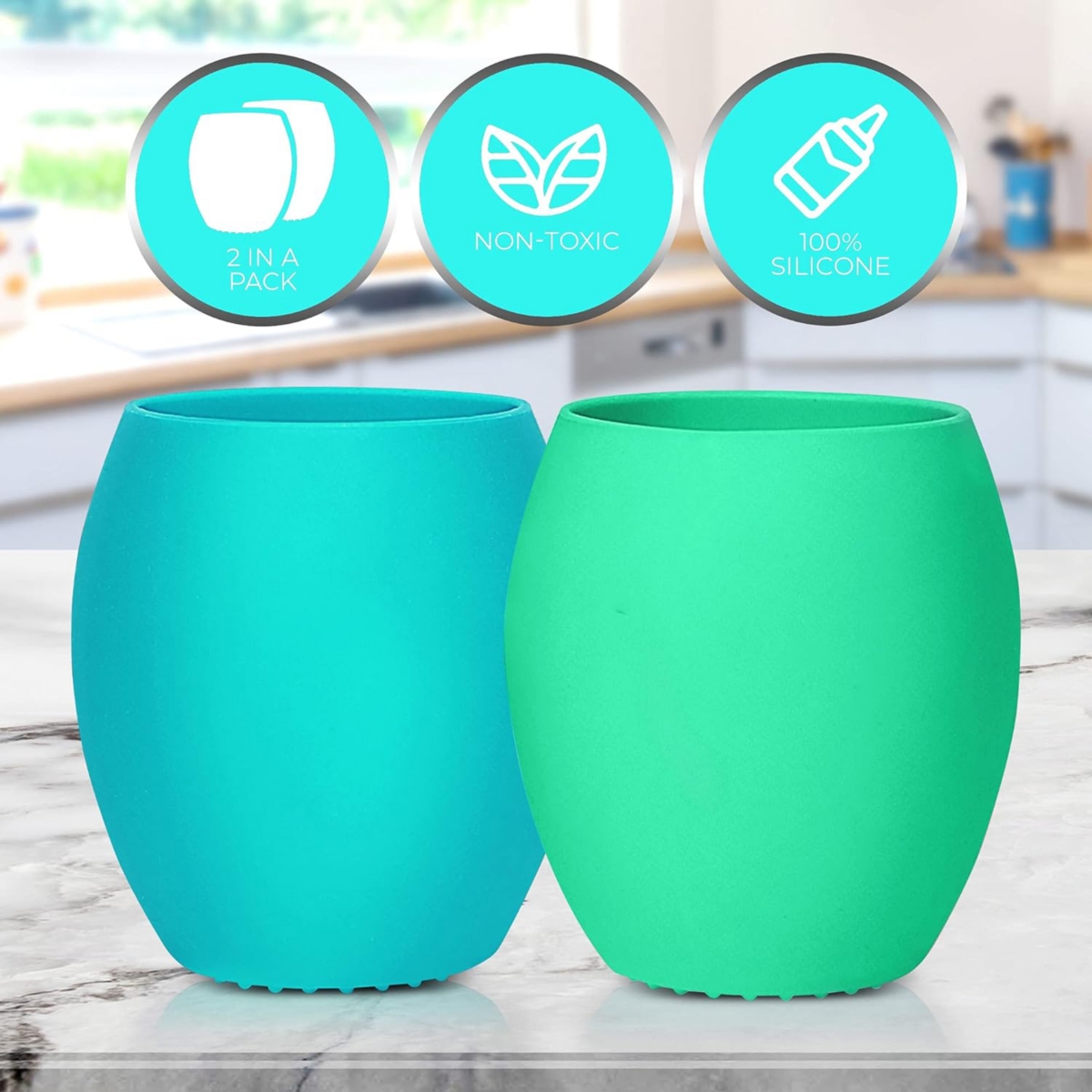 Sperric Toddler Silicone Baby Cup Training Cup - Open Cup for Baby Led Weaning 2 Pack of No Spill Sippy Baby Cups - Soft & Gentle on Gums Bpa Free Sil
