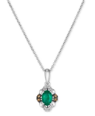 Le Vian - Costa Smeralda Emeralds (1/3 ct. t.w.) & Diamond (1/10 ct. t.w.) Oval Adjustable 20" Pendant Necklace in 14k White Gold