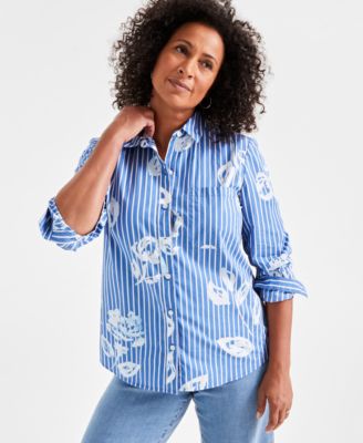 Women's Cotton Floral Striped Perfect Shirt