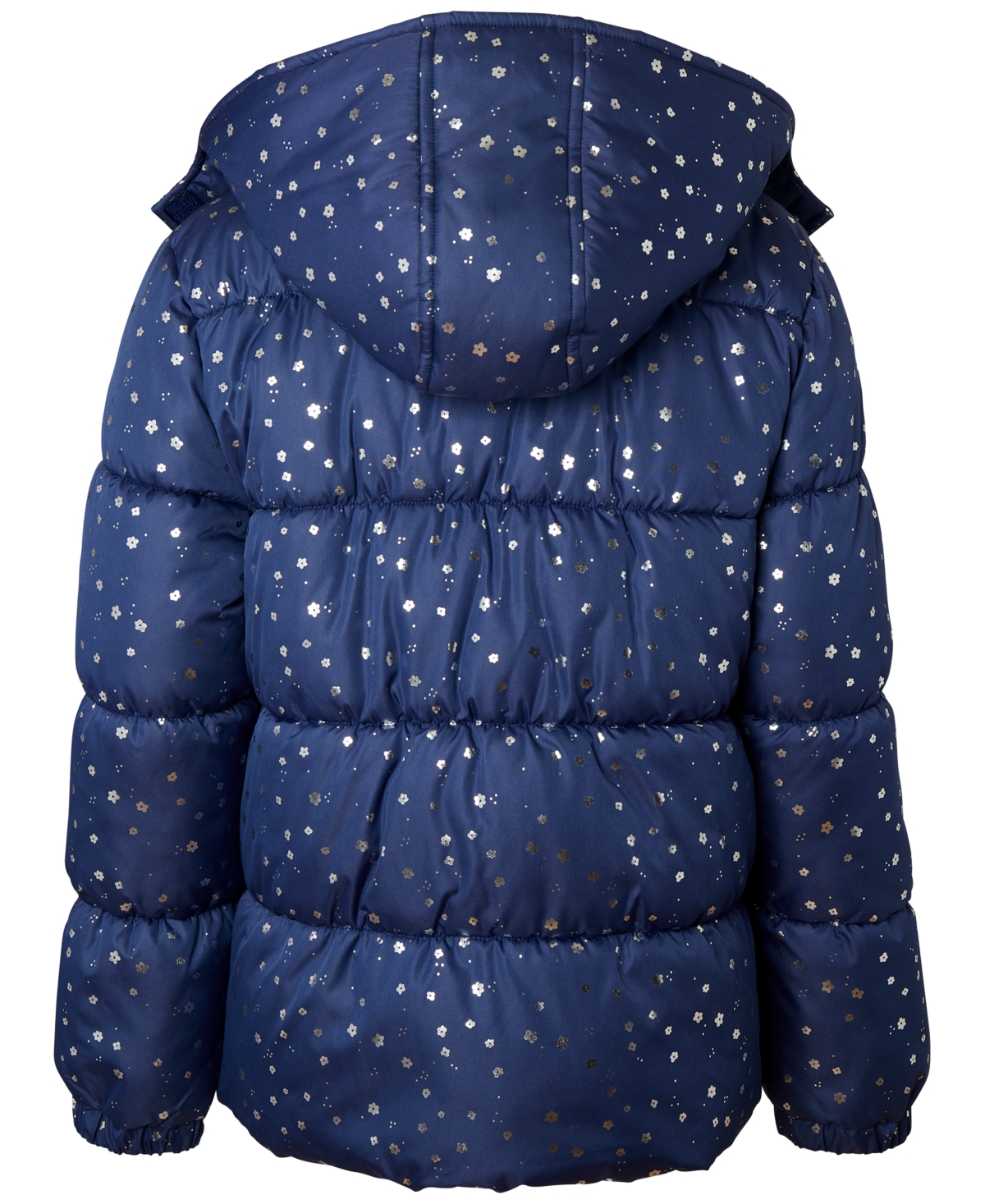 Kensie Girl Big Girls Metallic Star-Print Fleece-Lined Hooded Puffer Jacket with Ribbed-Knit Pom-Pom Beanie