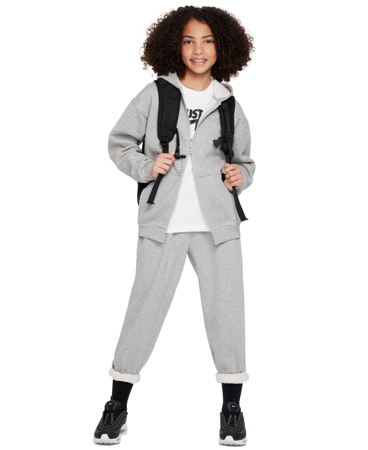 Nike Sportswear Club Fleece Big Kids' Oversized Full-zip Hoodie In Dk Grey Heather