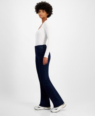 Juniors' High-Rise Zip-Front Flare-Leg Jeans 