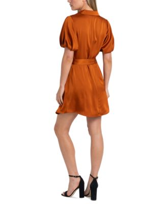 Women's Fluid-Satin Puff-Sleeve Mini Dress