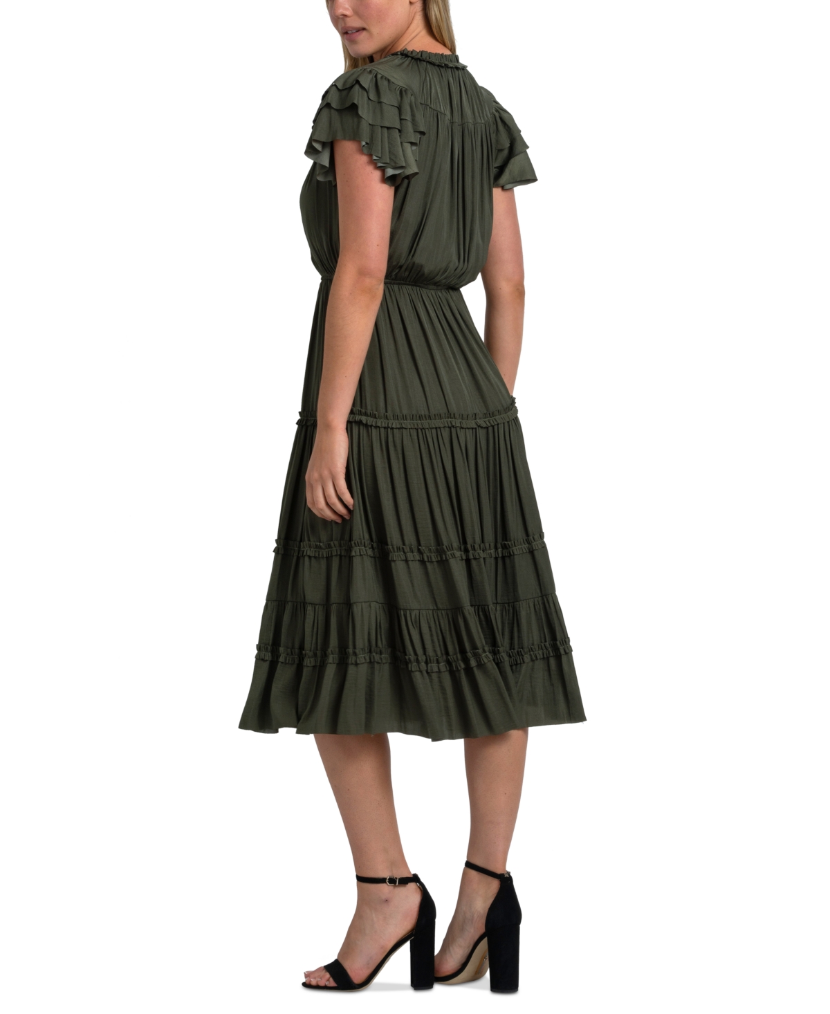 SAM EDELMAN WOMEN'S RUFFLE FLUTTER-SLEEVE MIDI DRESS 