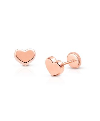 14K Gold Modern Heart Studs Screw Back Earrings