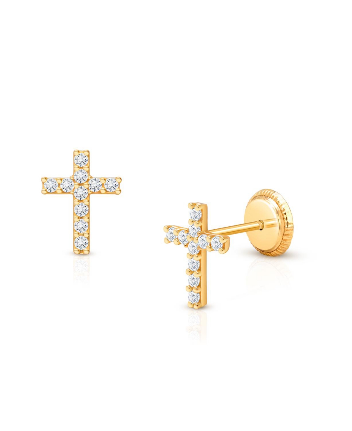 Children's 14K Gold Miraculous Cross Studs Girls' Screw Back Earrings - 14k white gold