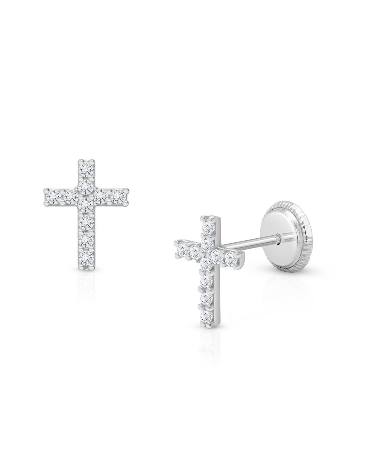 Children's 14K Gold Miraculous Cross Studs Girls' Screw Back Earrings - 14k white gold