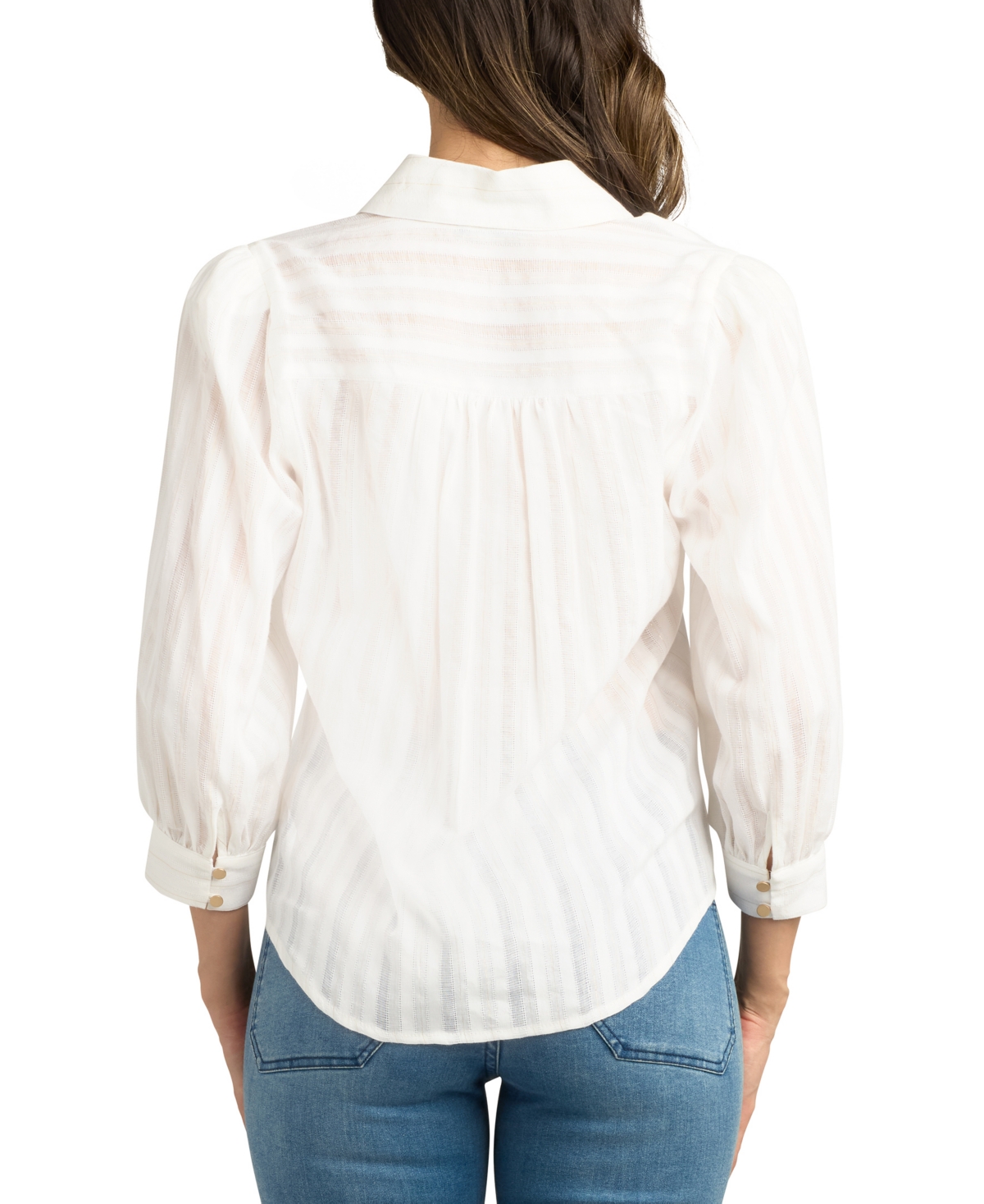 Bcx Juniors' Woven-Stripe 3/4-Puff Sleeve Blouse