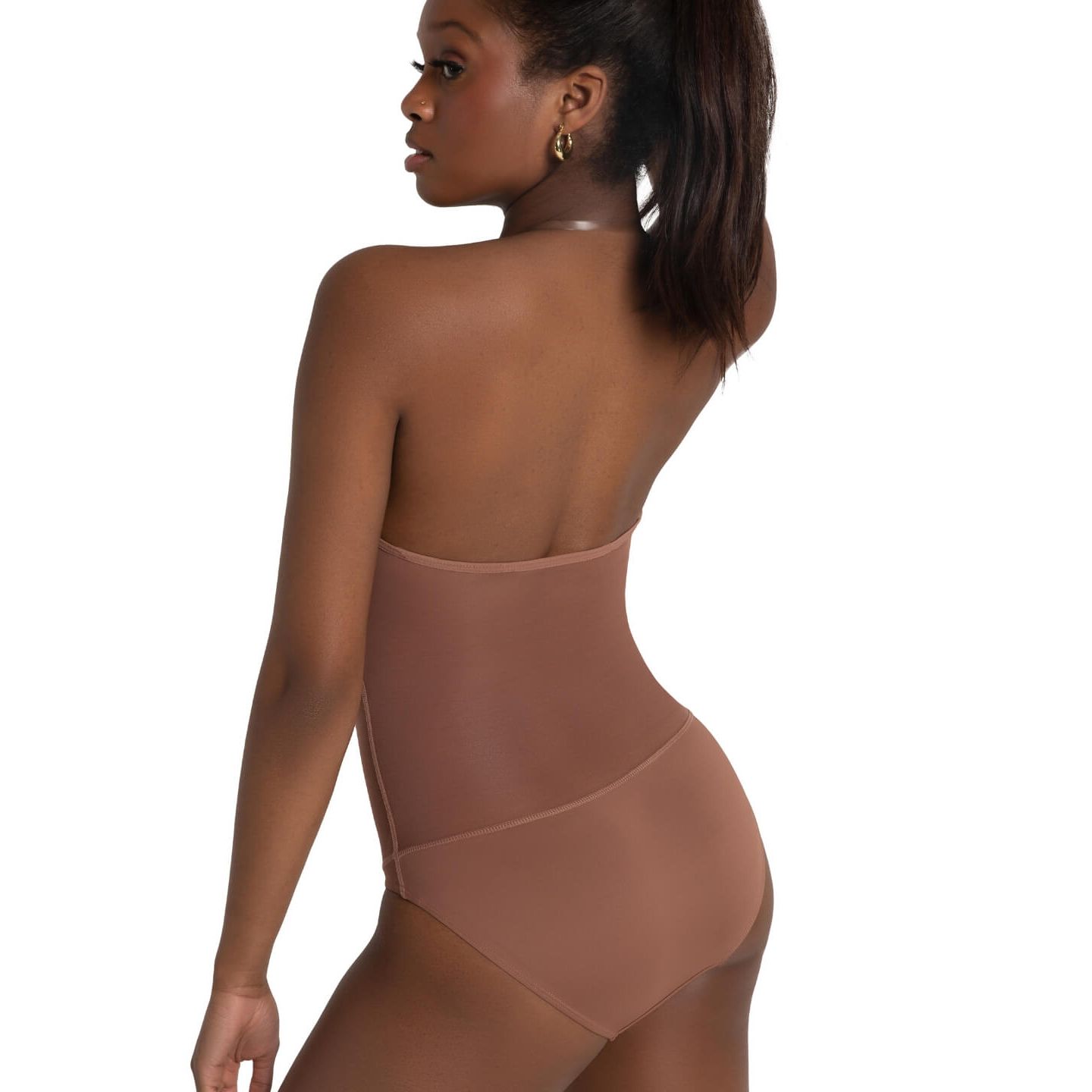 Женский топ Capezio Plunge Neck Mesh Midriff Leotard, цвет: Мокко — фото 5