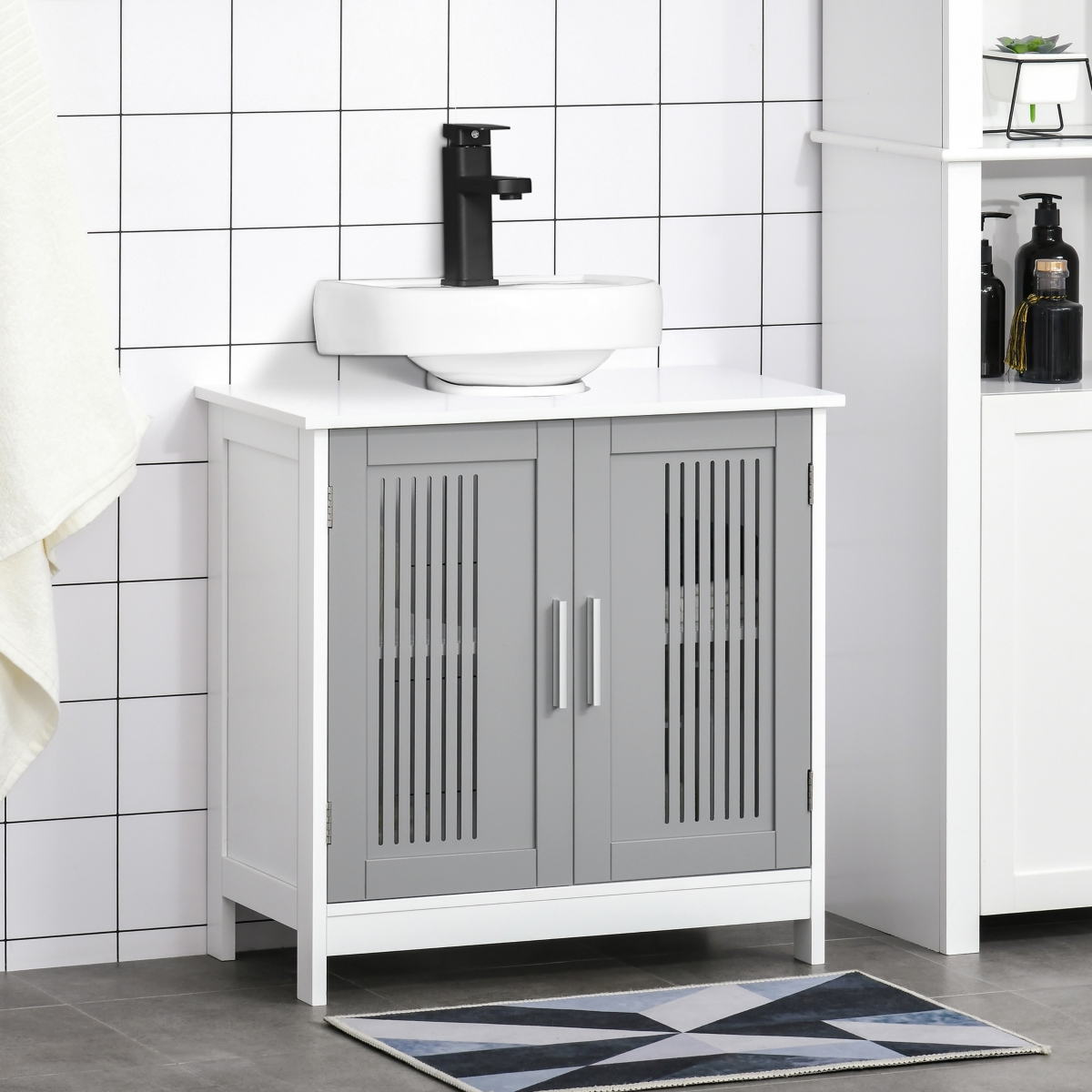 Kleankin Bathroom Under Sink Cabinet Vanity Unit w/ Adjustable Storage Shelves