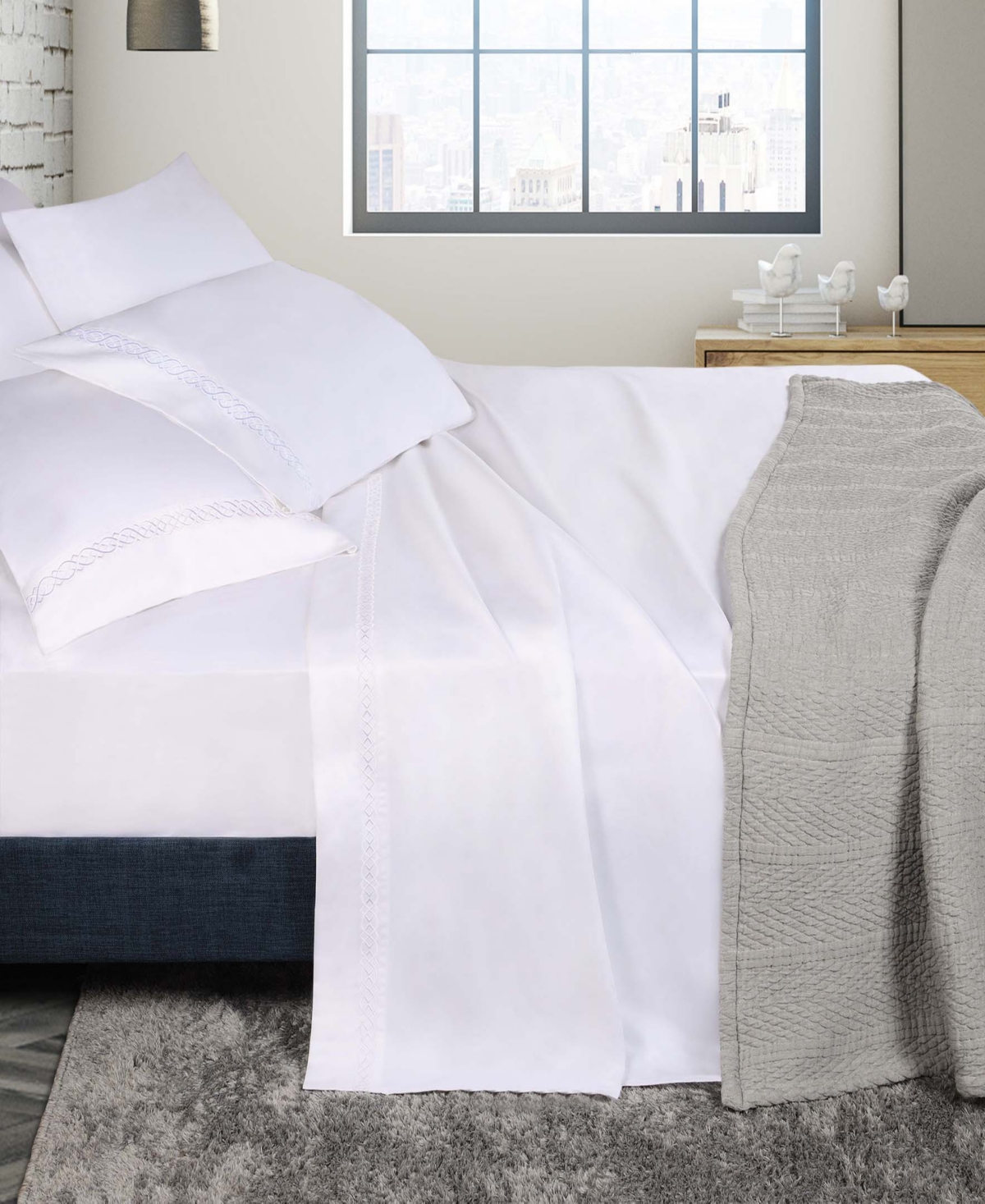 Superior Egyptian Cotton 1000 Thread Count Embroidered Bed Sheet Set, - White-white