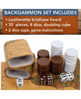 Tan Map Style Leatherette Backgammon Set, 14.75 x 9.75 in. closed