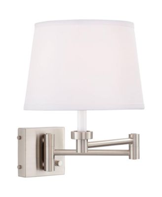 Vero Modern Swing Arm Wall Lamp Brushed Nickel Plug-in Light Fixture with USB Charging Port White Drum Shade for Bedroom Bedside Reading