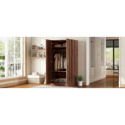 Streamdale 2-Door Wooden Wardrobe Armoire with 3 Storage Shelves, Brown