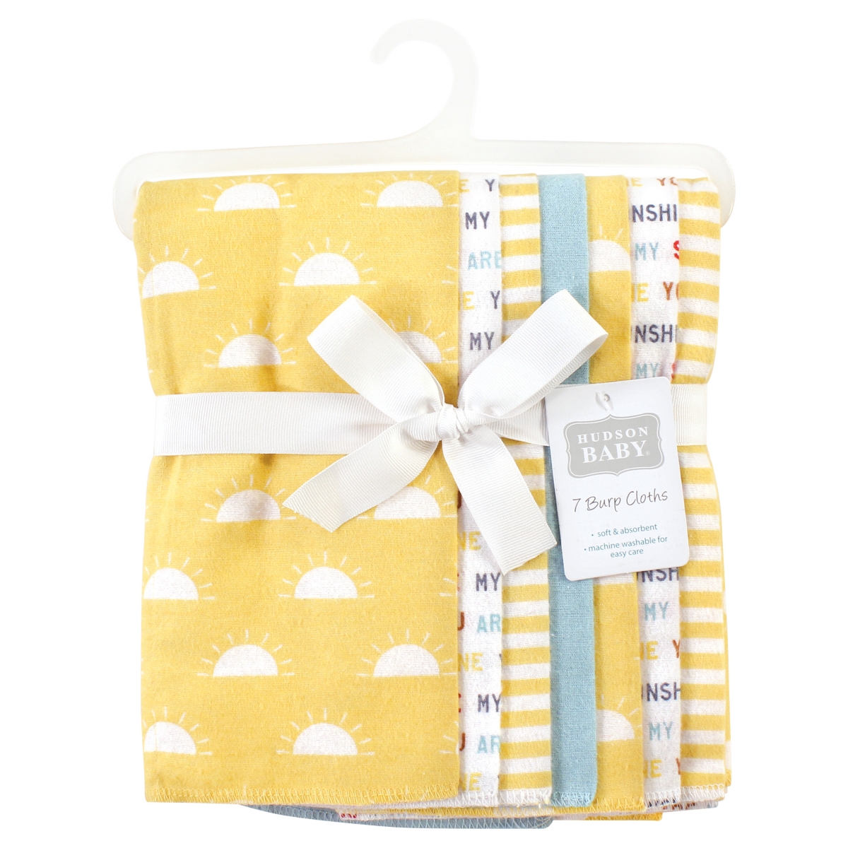 Hudson Baby Cotton Flannel Burp Cloths, My Sunshine 7 Pack, One Size - My sunshine 7 pack