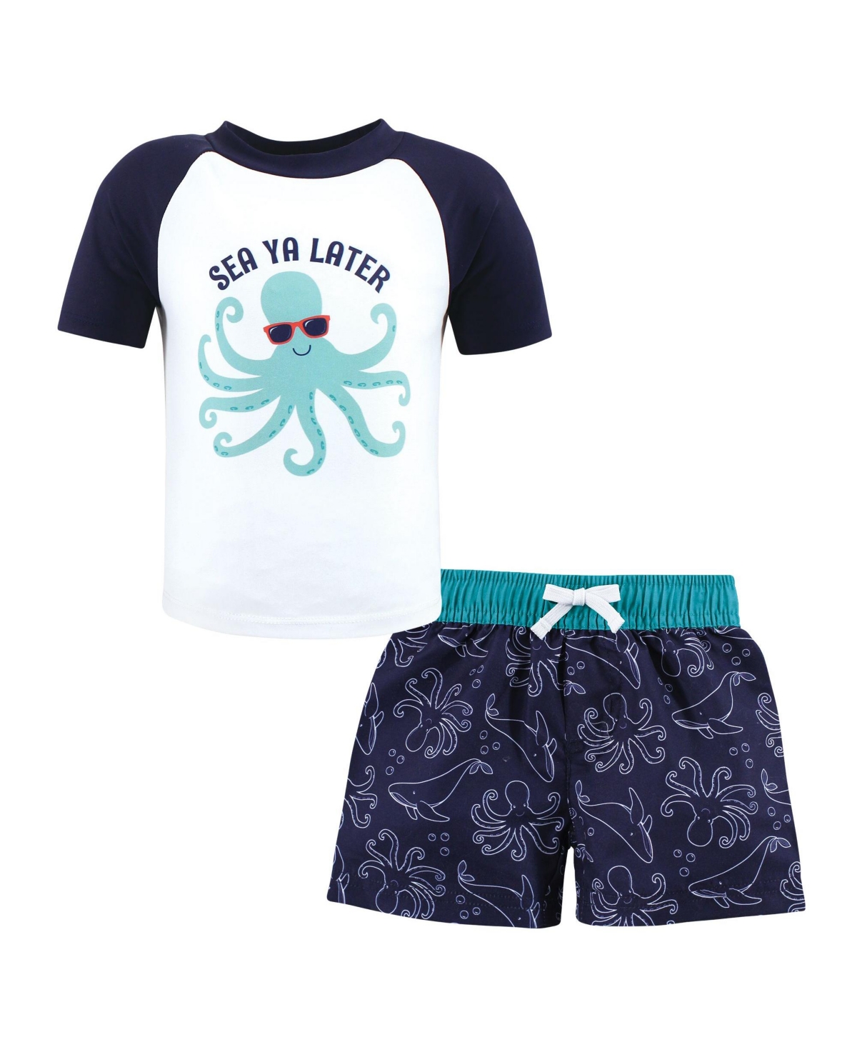 Hudson Baby Baby Boys Hudson Swim Rashguard Set, Lobster, 12-18 Months - Sea octopus