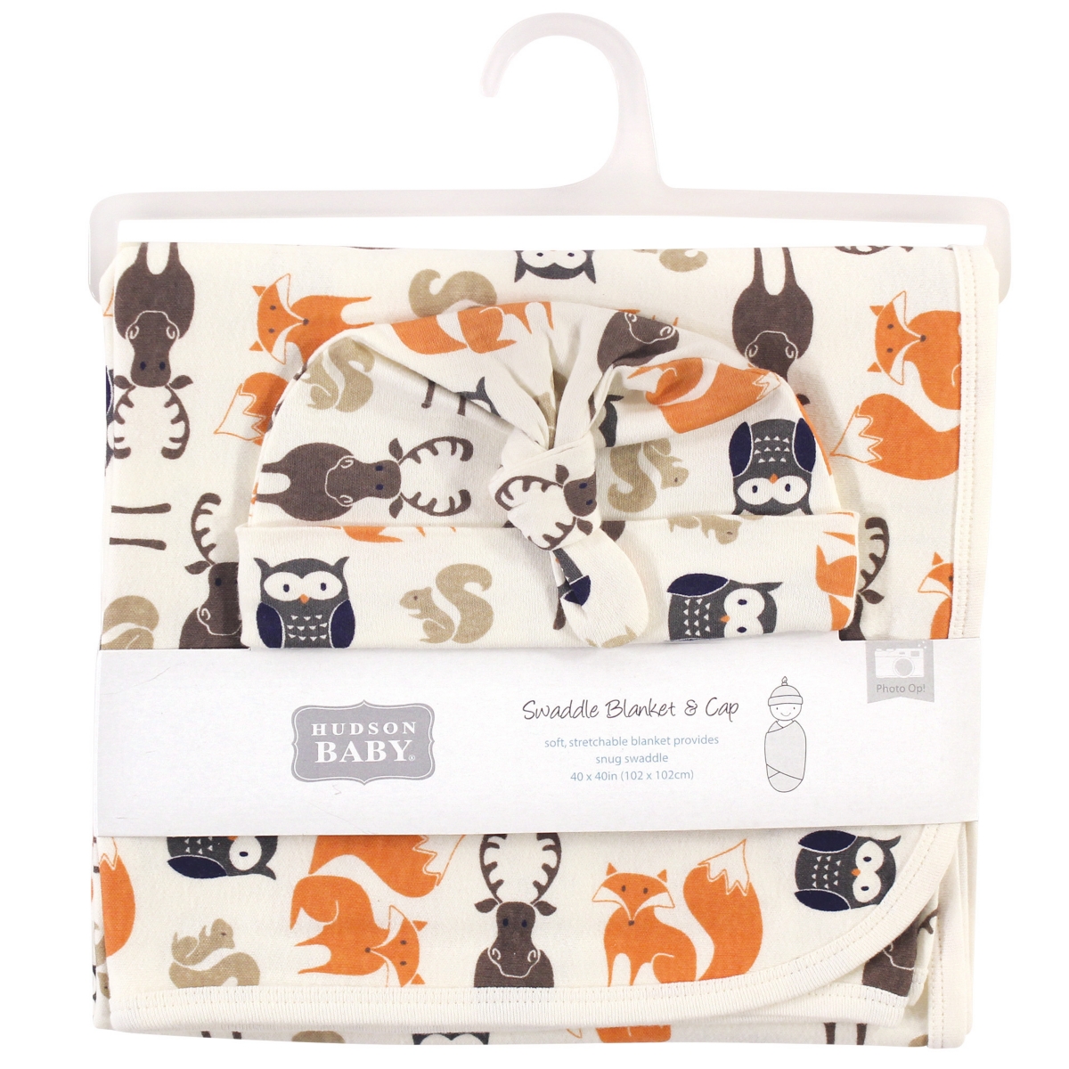 Hudson Baby Infant Boy Swaddle Blanket and Cap or Headband, One Size - Forest