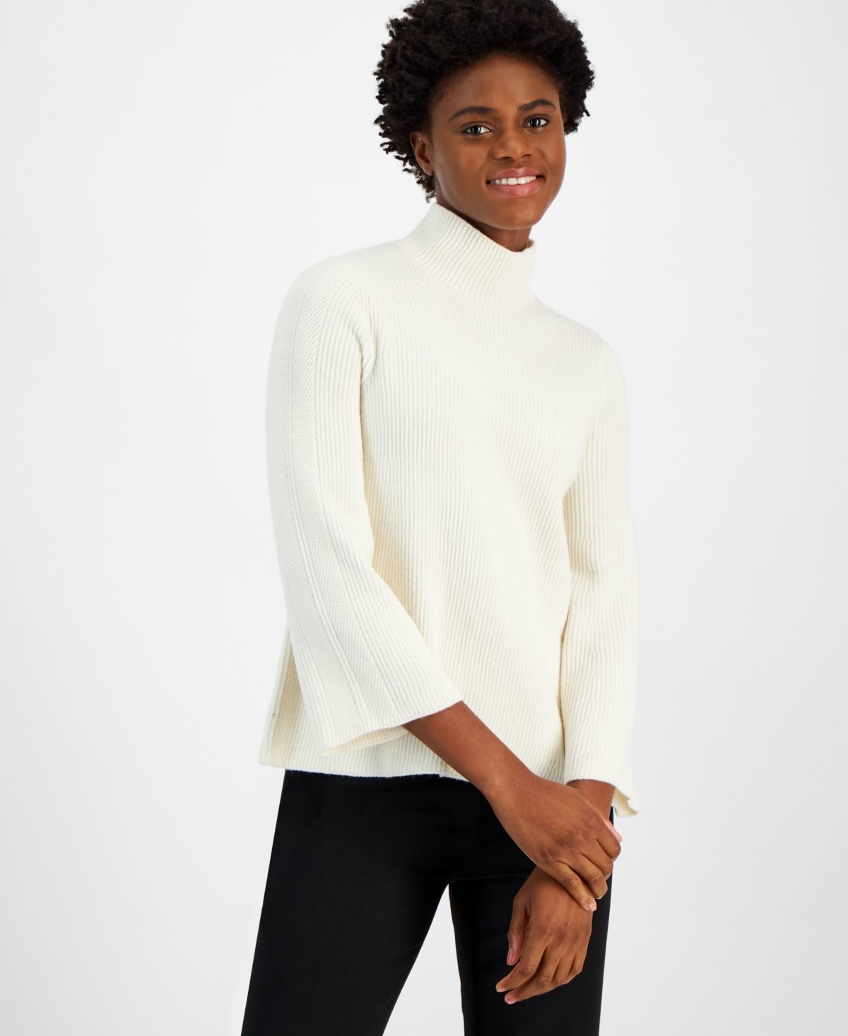 Shop Anne Klein Women's Bell-sleeve Pullover Sweater In Anne White