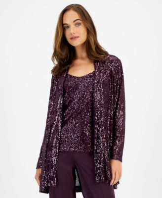 Anne Klein - Women's Sequin Embellished Open-Front Jacket
