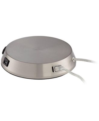 1 3/4" High Lamp Base Universal Charging USB-Outlet Workstation Silver Nickel Finish Metal Living Room Charging