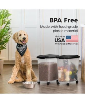 USA 30 Lbs / 33 Qt Airtight Dog Food Storage Container with Attachable Casters, 2 Pack, for Dog Cat Bird and Other Pet Food Storage Bin, Keep Fresh, Easy Mobility, Clear/Black